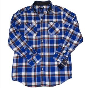 NEW Chaps Boy’s Flannel Button Down Blue Plaid Long Sleeve Shirt